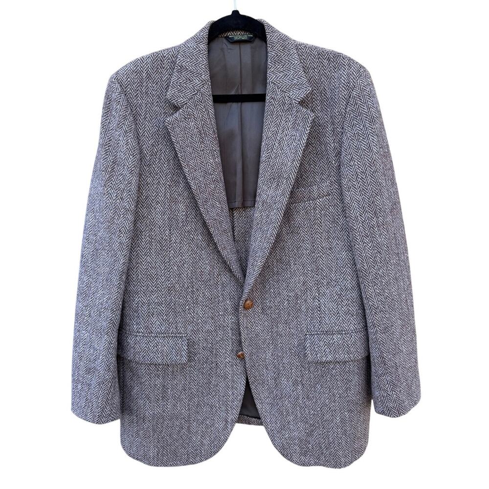Harris Tweed Brown Herringbone Wool Blazer Sports Coat Single Breasted Size 42R